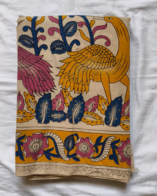 Beige Mangalgiri cotton Kalamkari Saree