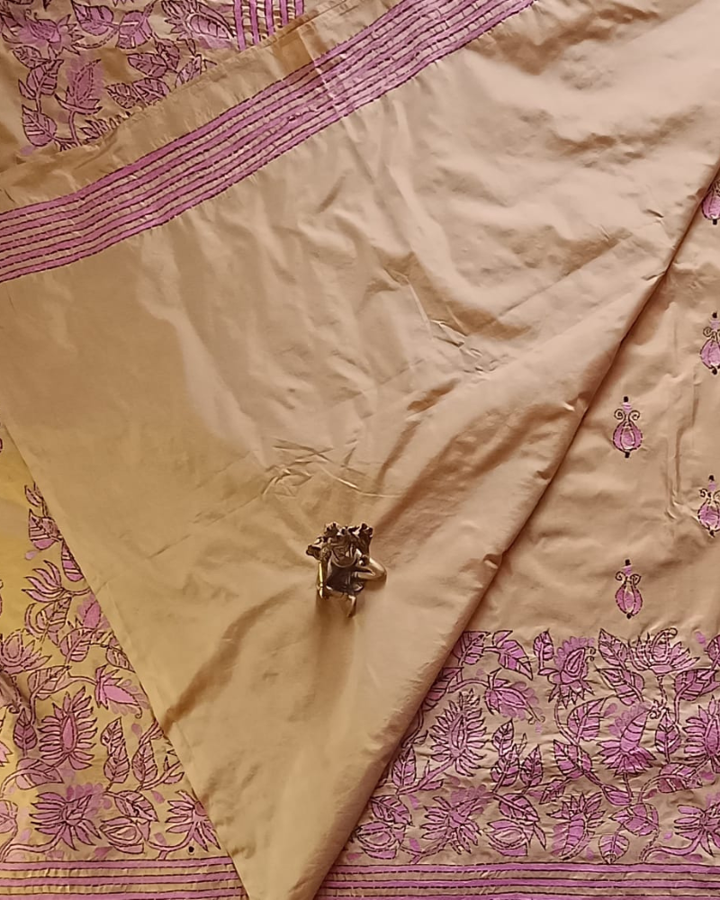 Beige Kantha work saree