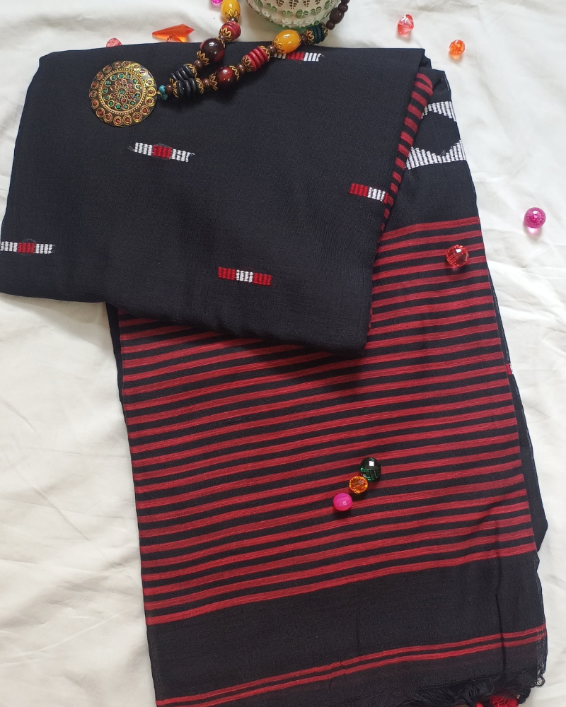 Handloom Black Mul Cotton Saree