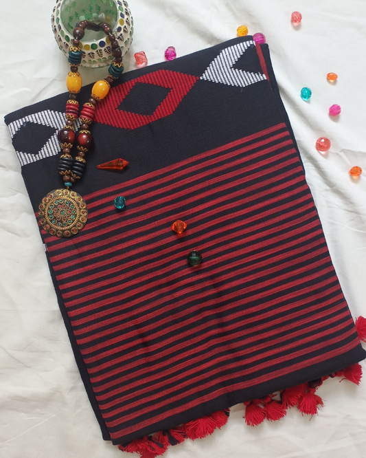 Handloom Black Mul Cotton Saree