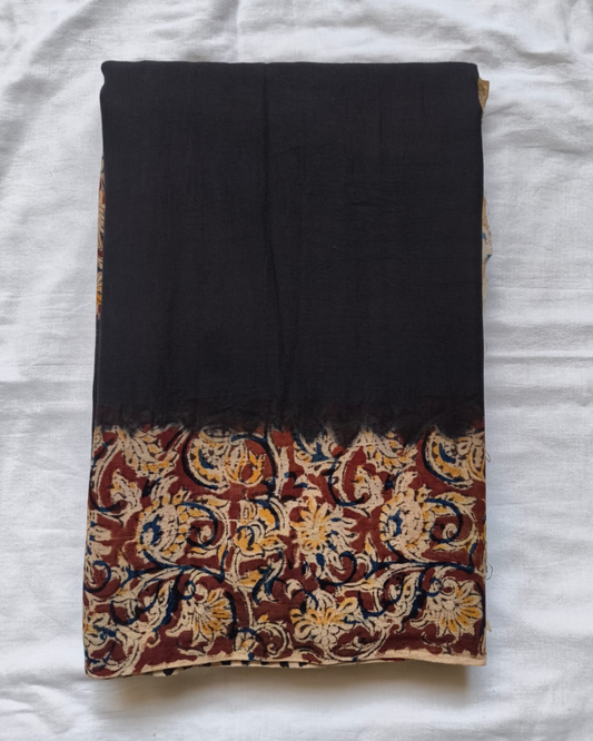Black Mul cotton saree with Kalamkari Border