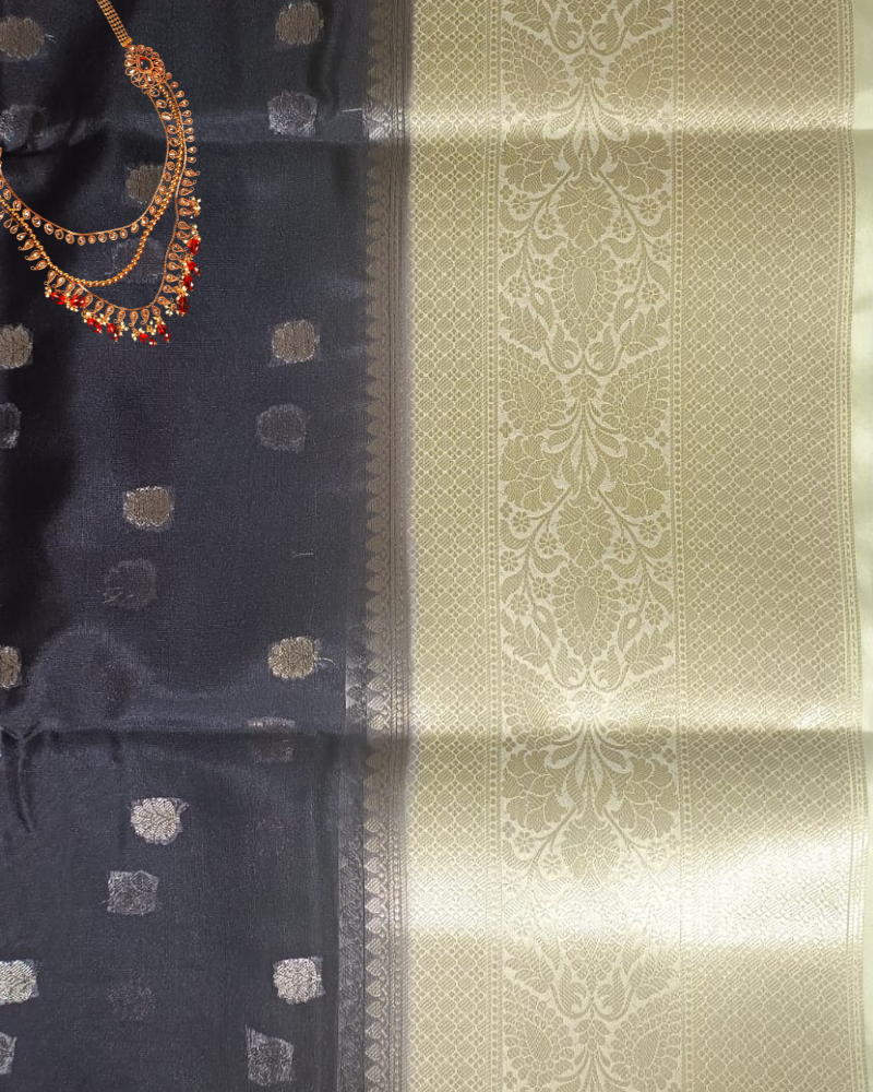 Black & Ivory Banarasi Semi Organza