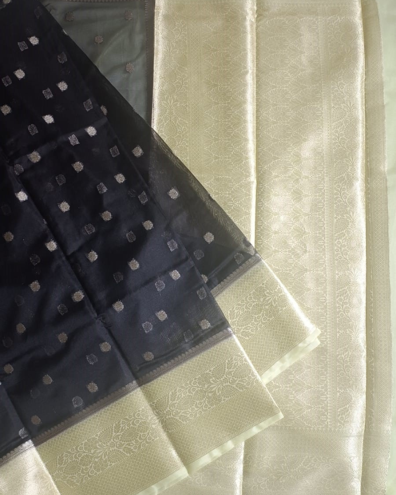 Black & Ivory Banarasi Semi Organza