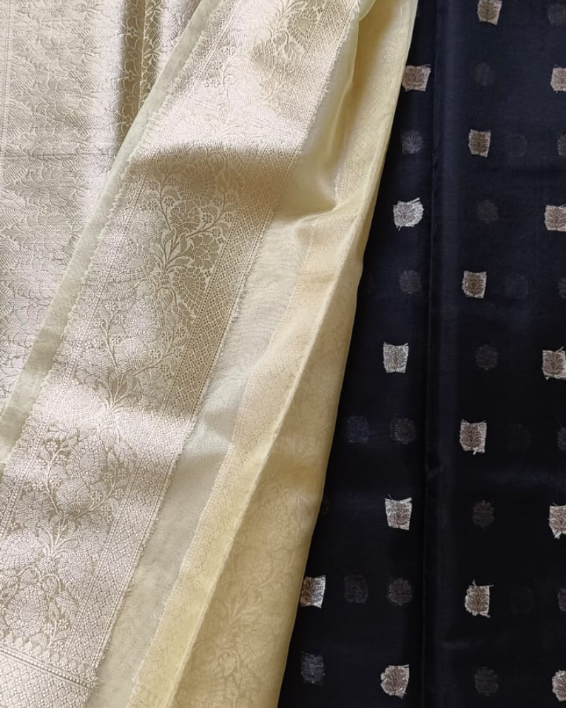 Black & Ivory Banarasi Semi Organza