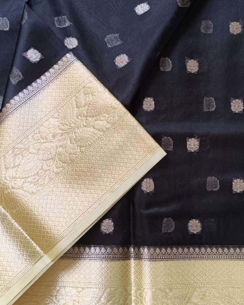 Black & Ivory Banarasi Semi Organza