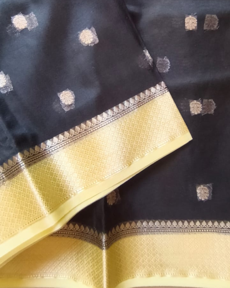Black & Ivory Banarasi Semi Organza