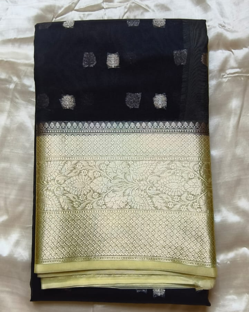Black & Ivory Banarasi Semi Organza