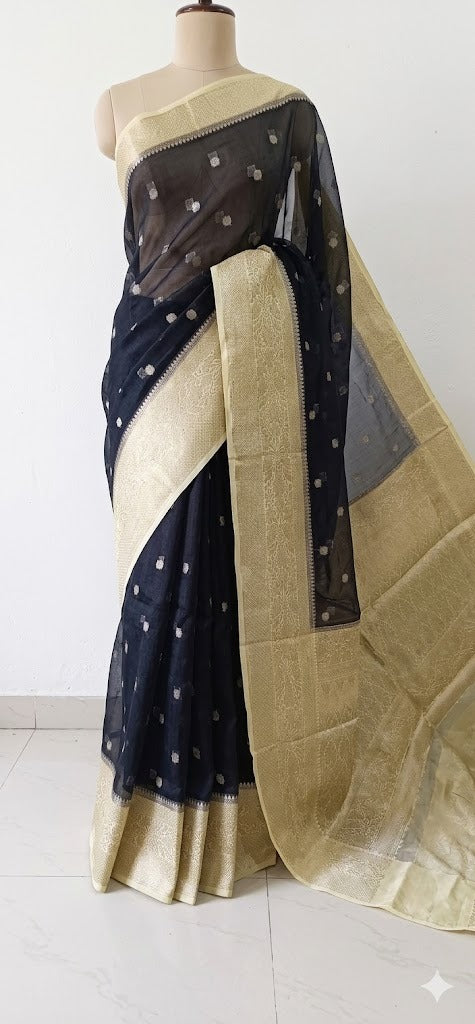Black & Ivory Banarasi Semi Organza