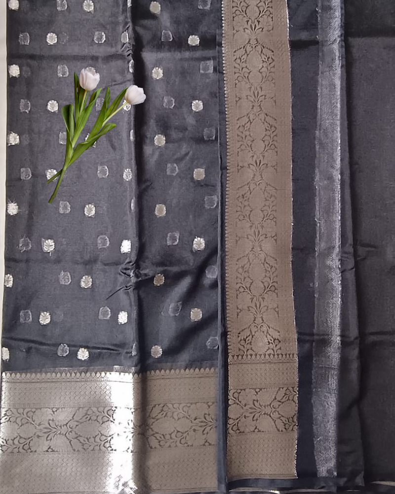 Black & Silver Banarasi Semi Organza