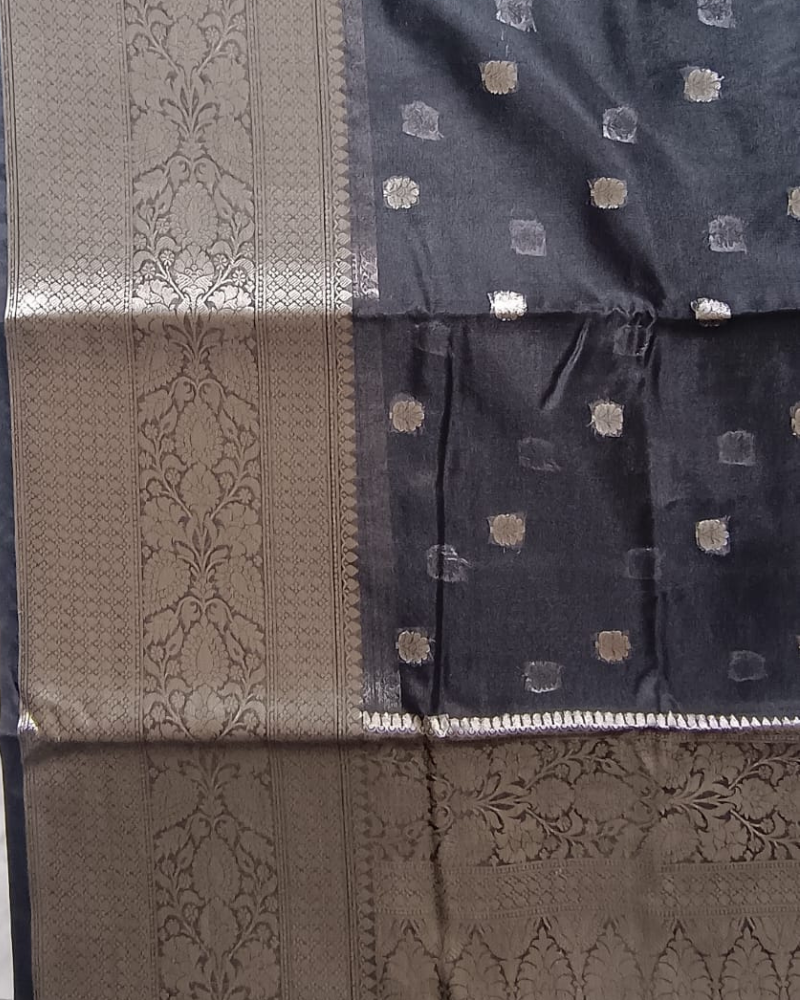 Black & Silver Banarasi Semi Organza