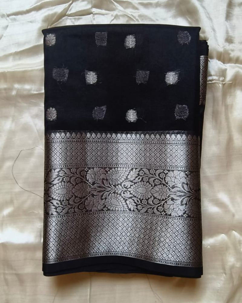 Black & Silver Banarasi Semi Organza