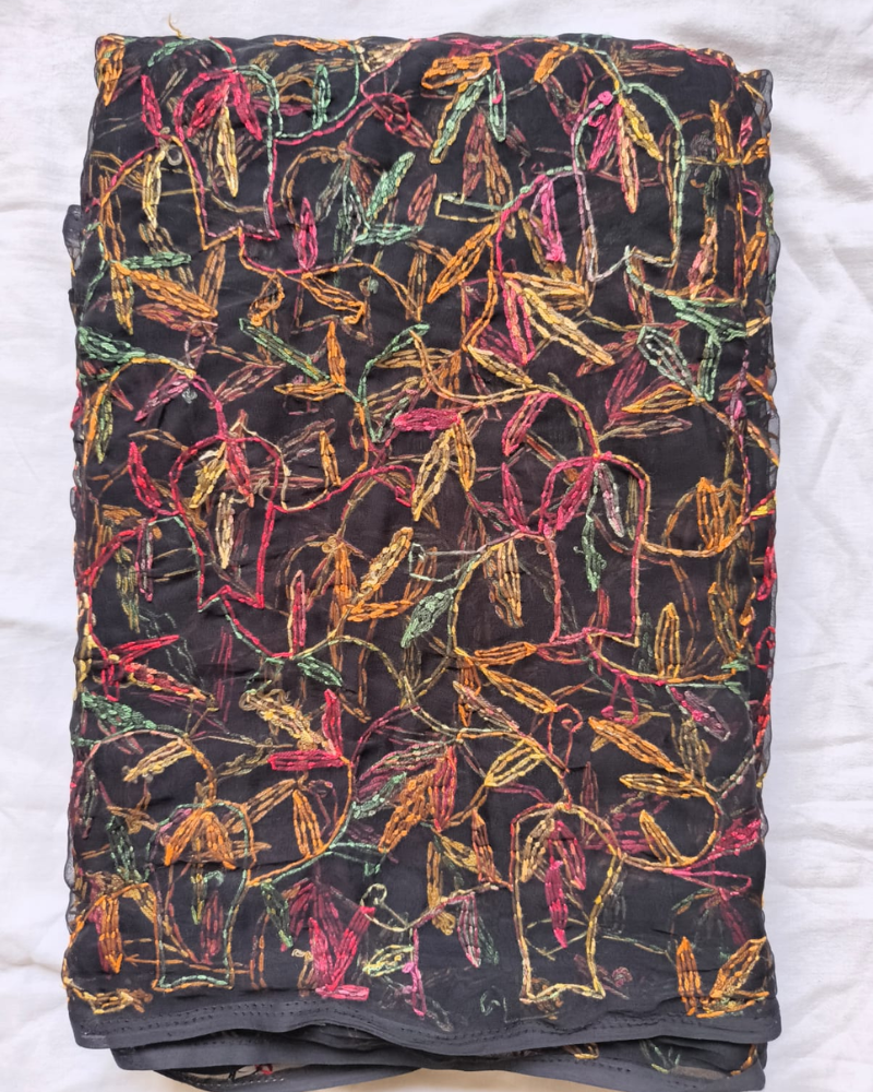 Black Georgette Chikankari saree