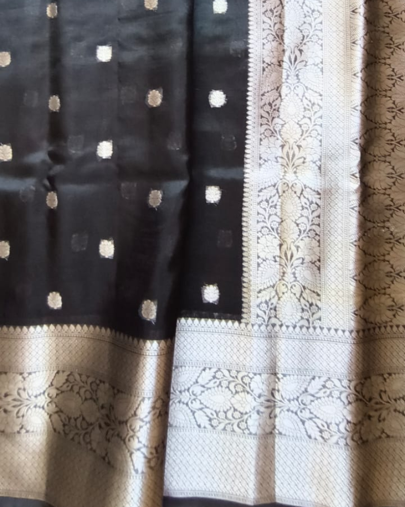 Black & Silver Banarasi Semi Organza