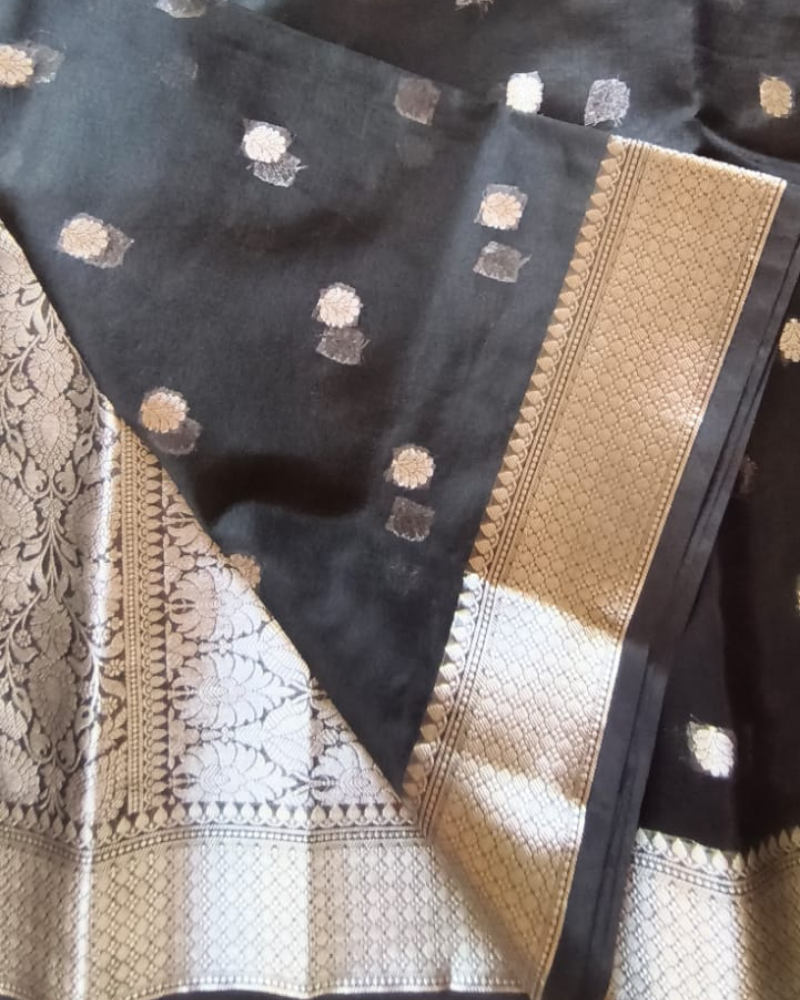 Black & Silver Banarasi Semi Organza