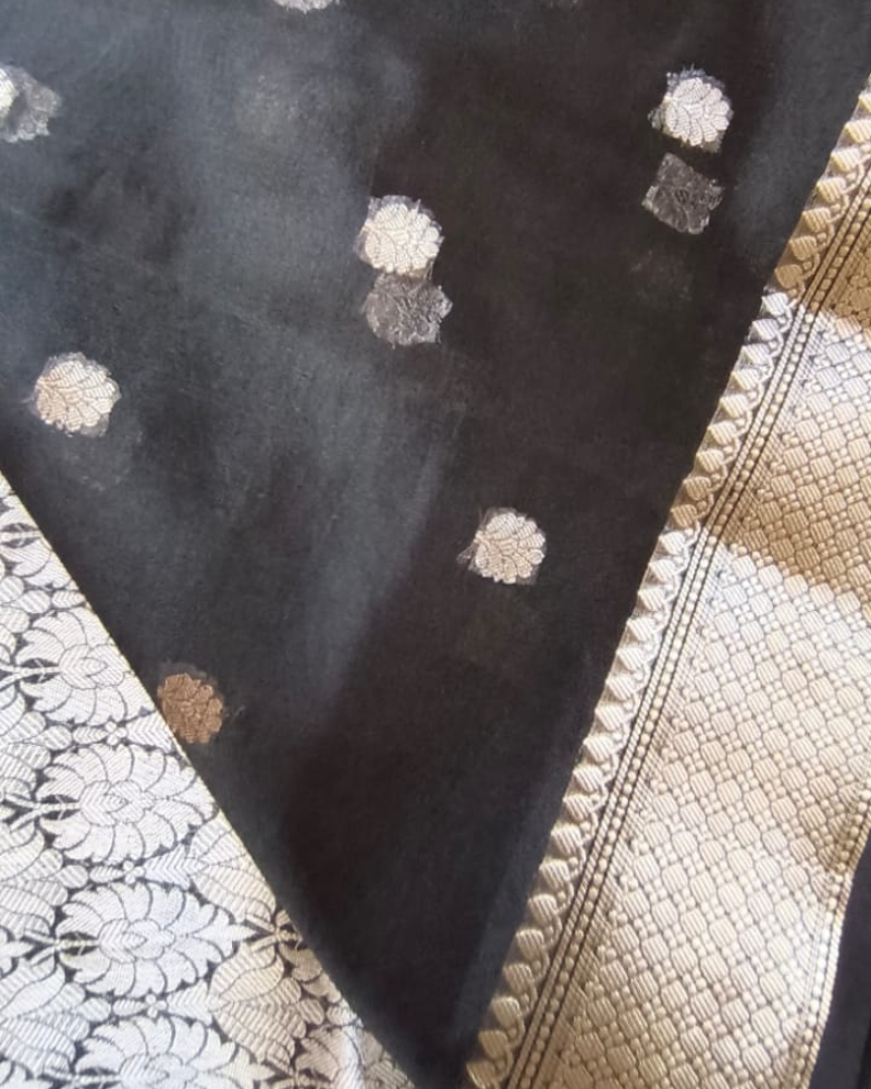 Black & Silver Banarasi Semi Organza