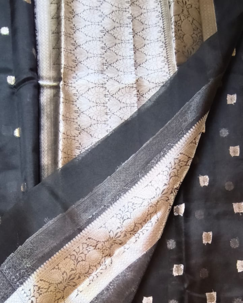 Black & Silver Banarasi Semi Organza