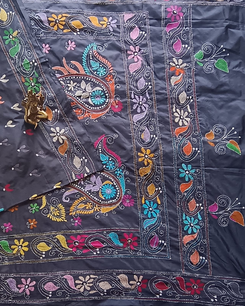 Black Kantha work saree