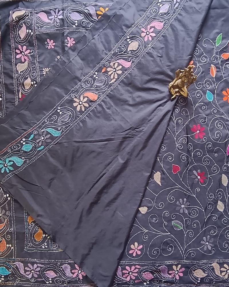 Black Kantha work saree