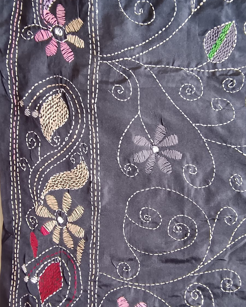 Black Kantha work saree
