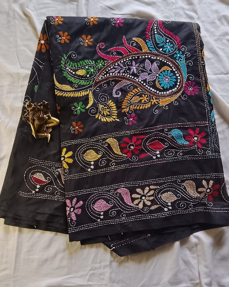 Black Kantha work saree