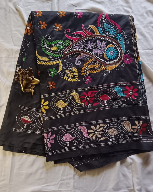 Black Kantha work saree