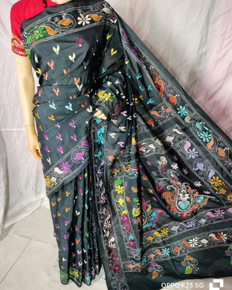Black Kantha work saree