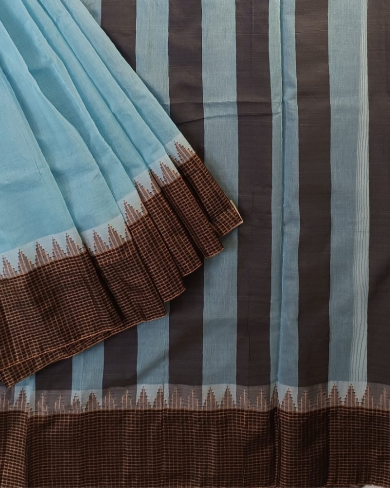 Pastel Blue Fancy Border Gadwal Handloom Cotton