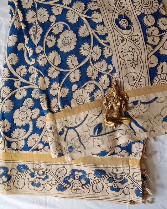 Blue Nellore silk with Zari border Kalamkari saree