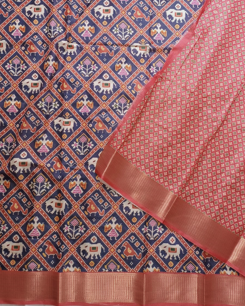 Dark Blue Patola Pattern Art silk