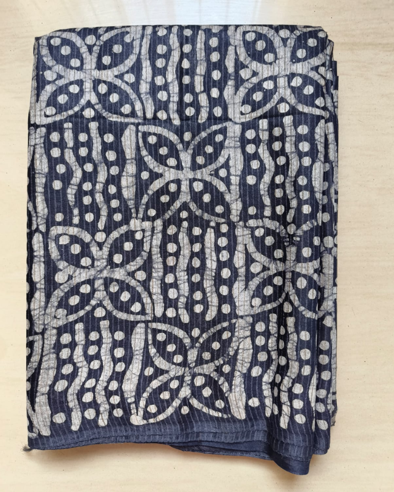 Indigo Geecha silk - Batik Screen Print (handmade) saree
