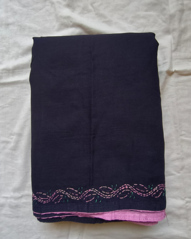 Dark Blue Mul Cotton saree with aplique and Chikankari