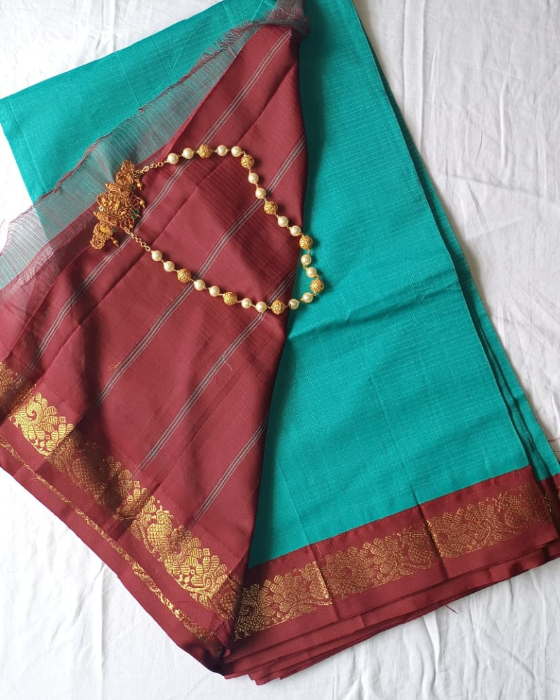 Blue Gadwal Handloom Cotton Saree