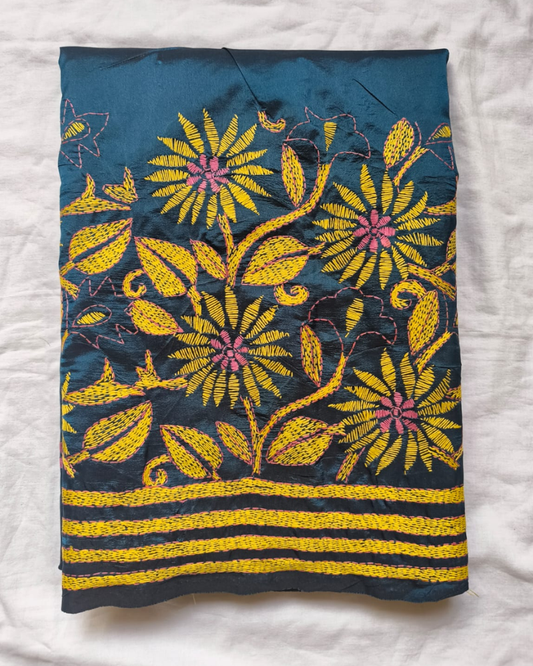 Blue Art Silk Kantha work saree