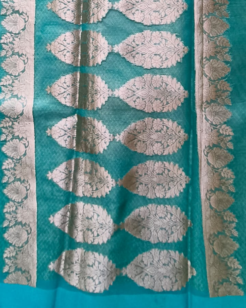 Pastel Blue Banarasi Semi Kora Organza Saree
