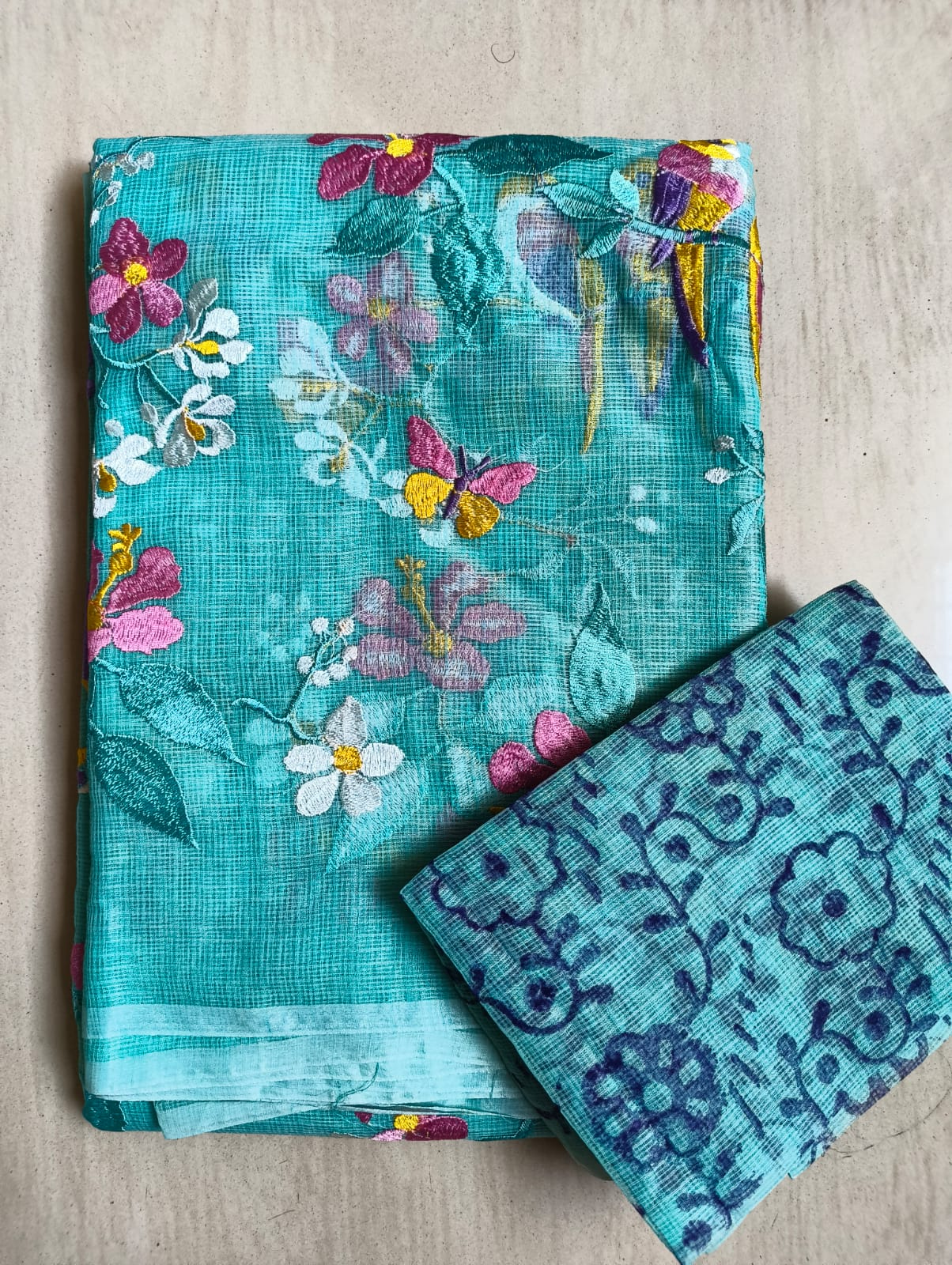 Light Blue Embroidered Kota Saree