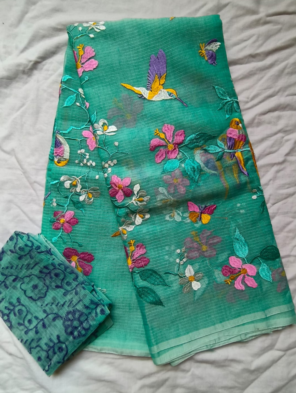 Light Blue Embroidered Kota Saree