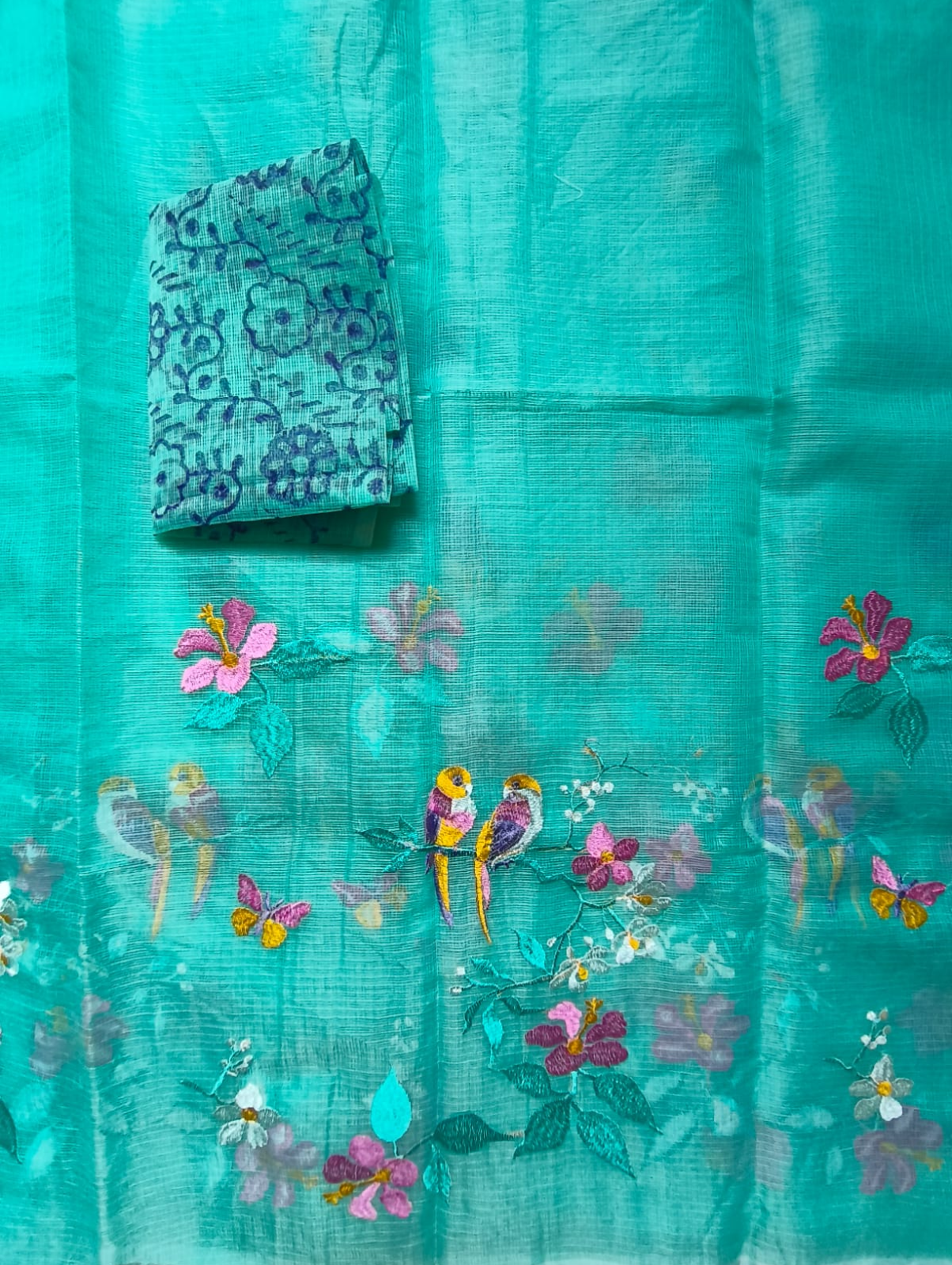 Light Blue Embroidered Kota Saree