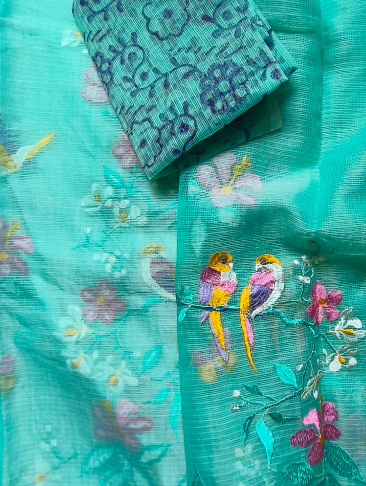 Light Blue Embroidered Kota Saree