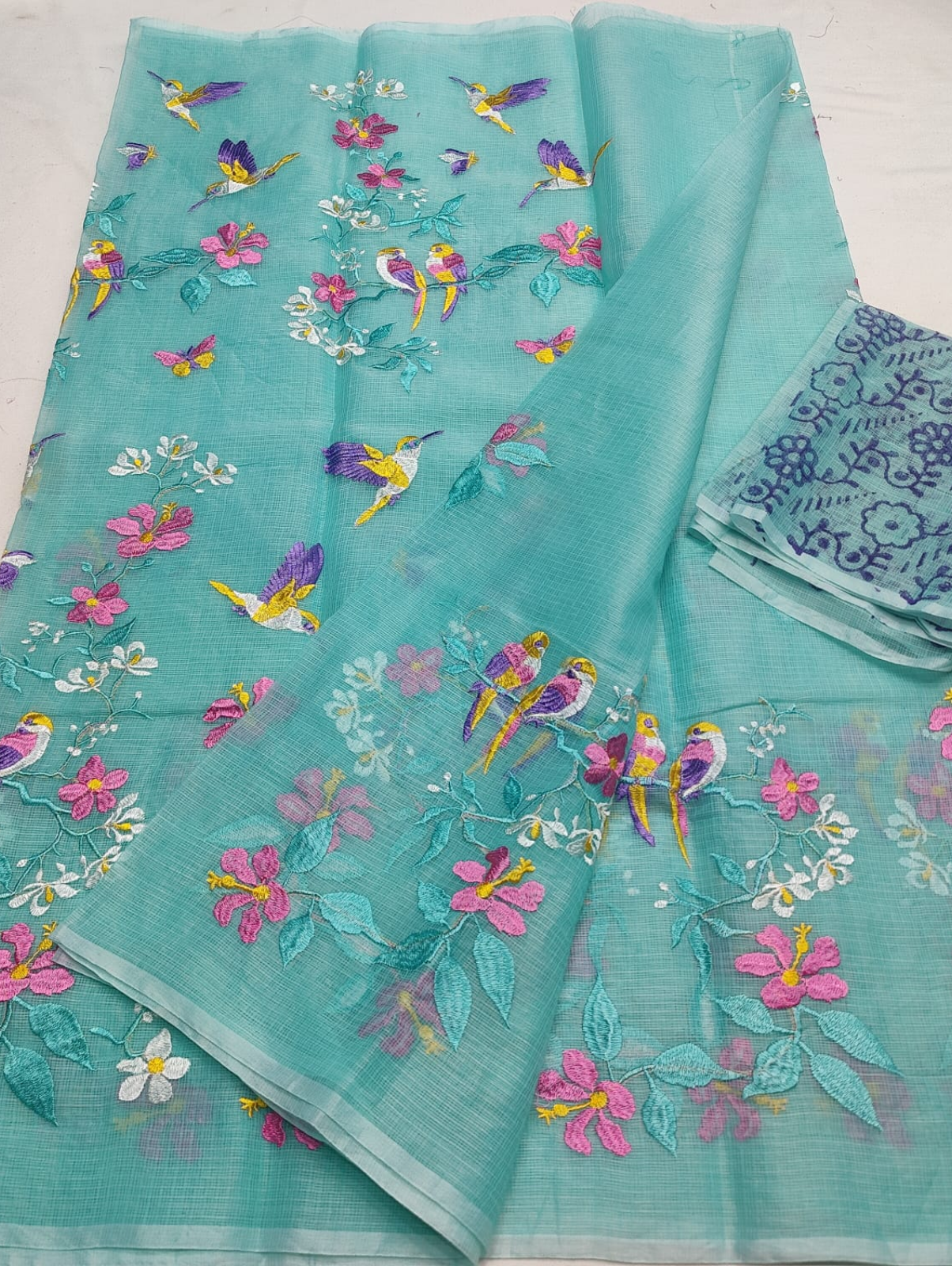 Light Blue Embroidered Kota Saree