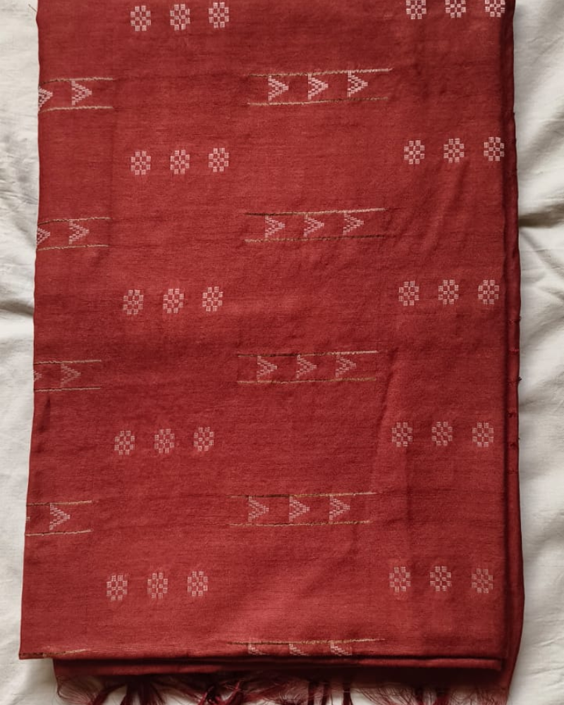 Brick Red Bhagalpur Blended Silk with Cotton