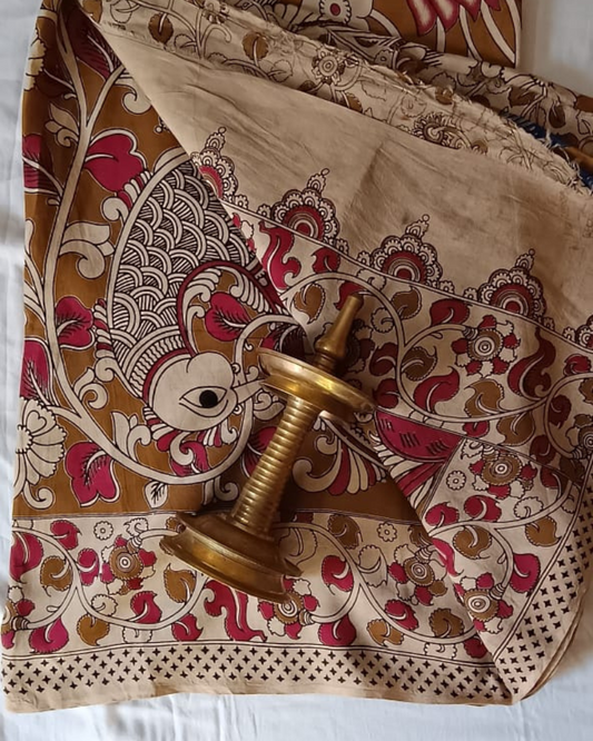 Brown Nellore silk with Kalamkari Block Print