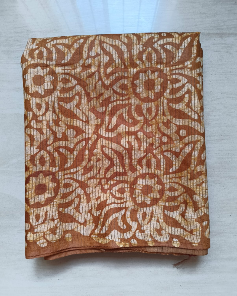 Brown Geecha silk Batik style Screen Print saree