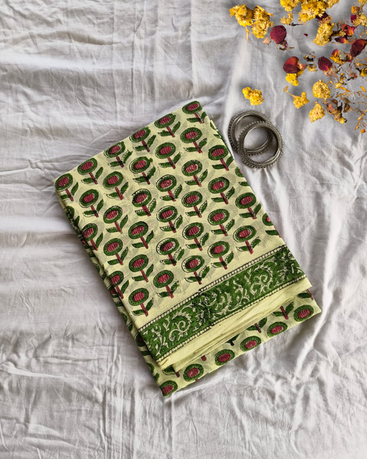Butter Yellow Bagru print Soft Cotton