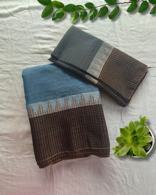 Blue Fancy Border Gadwal Handloom Cotton