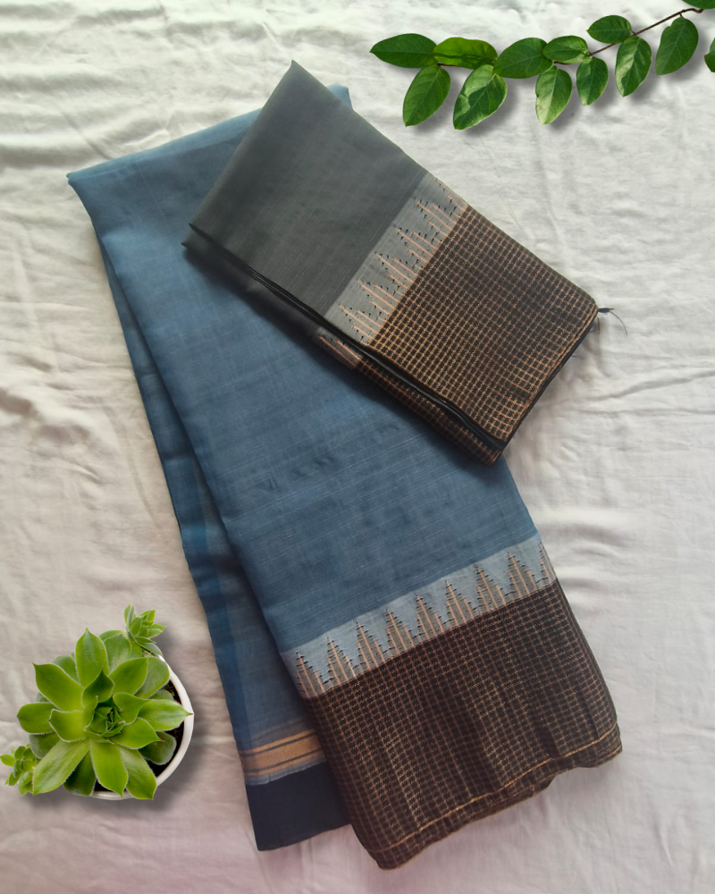 Blue Fancy Border Gadwal Handloom Cotton