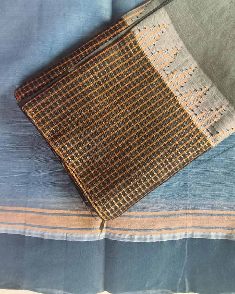 Blue Fancy Border Gadwal Handloom Cotton