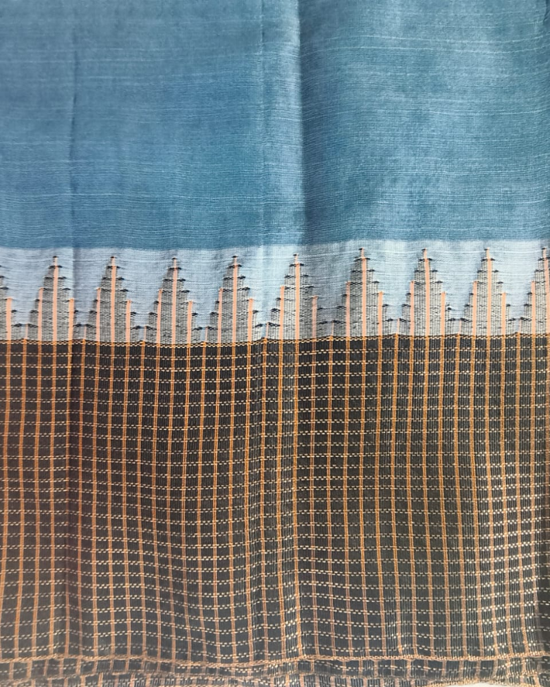 Blue Fancy Border Gadwal Handloom Cotton