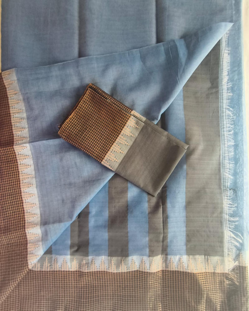 Blue Fancy Border Gadwal Handloom Cotton