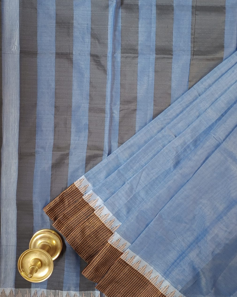 Blue Fancy Border Gadwal Handloom Cotton