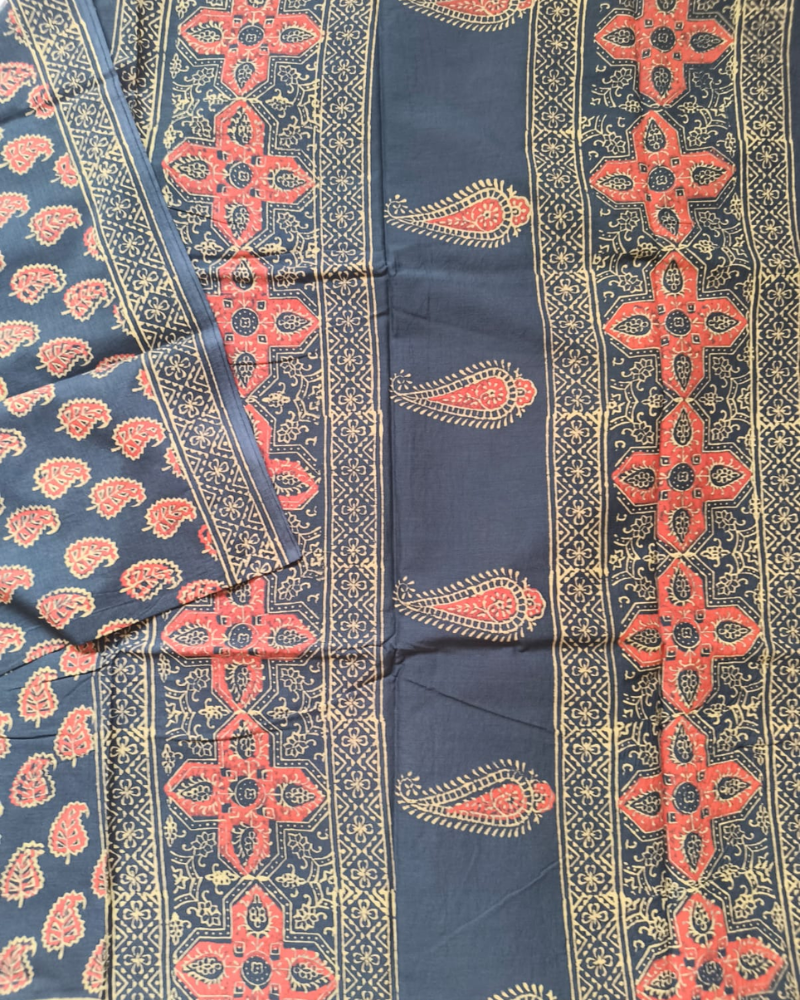 Dark Green Bagru Print Mul Cotton